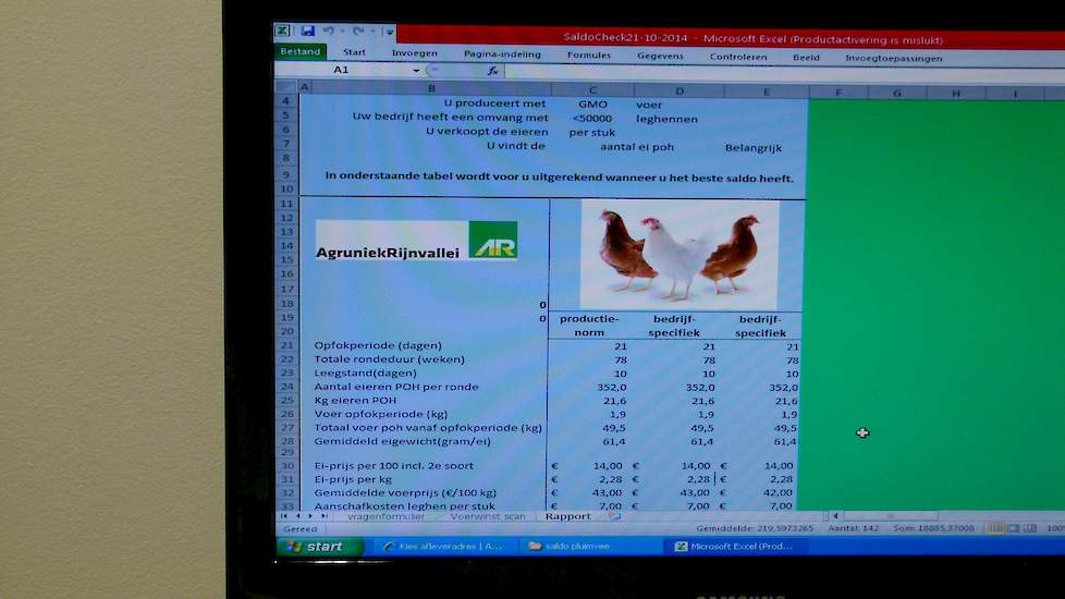 Mengvoerfabrikant AgruniekRijnvallei presenteerde er hun nieuwe rekenprogramma voor leghennenhouders de ‘SaldoCheck pluimvee’. „Met het programma kan eenvoudig worden berekend met welk voer het hoogste saldo wordt gehaald”, vertelt verkoopleider pluimvee