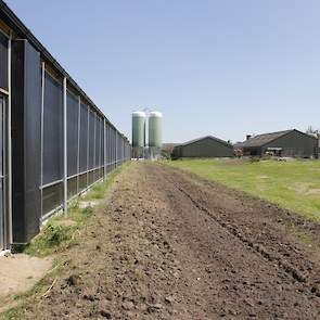 Kievitsbosch moet het gaas voor de uitloop van de hennen naast de stal nog opzetten.