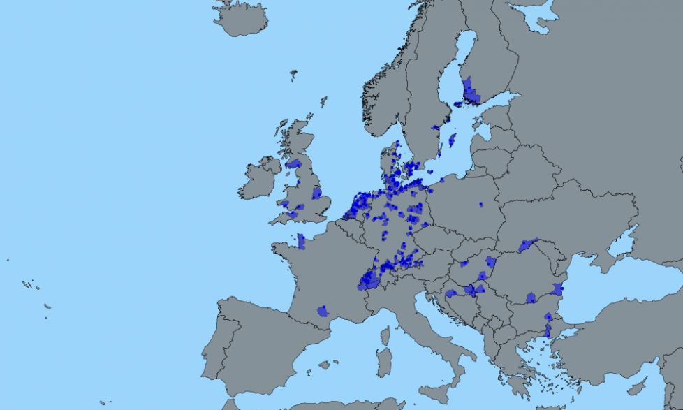 Gevallen bij wilde vogels (kaart van Europees ADNS-systeem). Bron: FAVV.