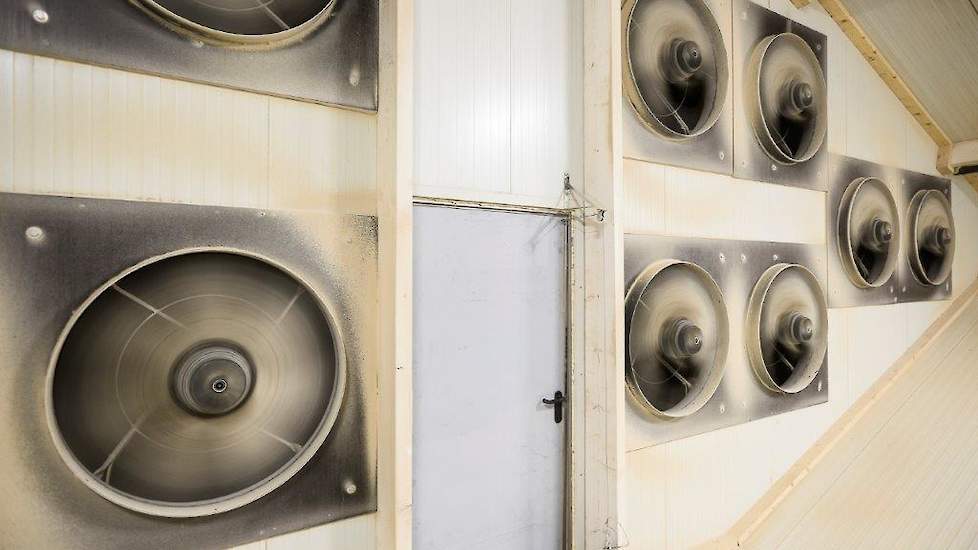 Ventilatoren zuigen de lucht aan vanuit het luchtkanaal en blazen die naar de wasser.