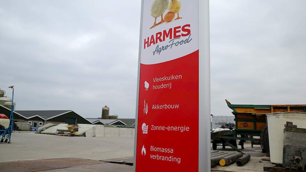 Een bord maakt voorbijgangers duidelijk welke activiteiten er plaatsvinden op het bedrijf van Harmes.