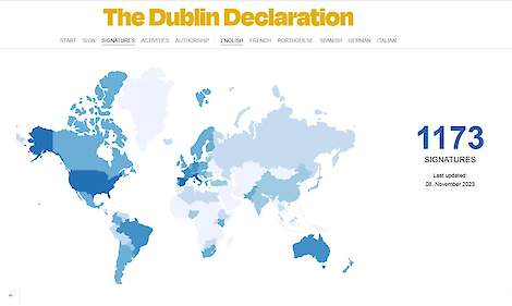 Ondertekenaars en waar ze in de wereld vandaan komen. Nederland telt 9  en België 29 wetenschappers die Verklaring hebben ondertekend.